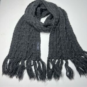 Wool Vers Gray Cable Knit Scarf 62” X 8” Wool